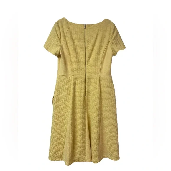 Talbots Petite 10P Yellow Short Sleeve Midi Dress - Quilted Retro Pleated Skirt - Picture 6 of 9